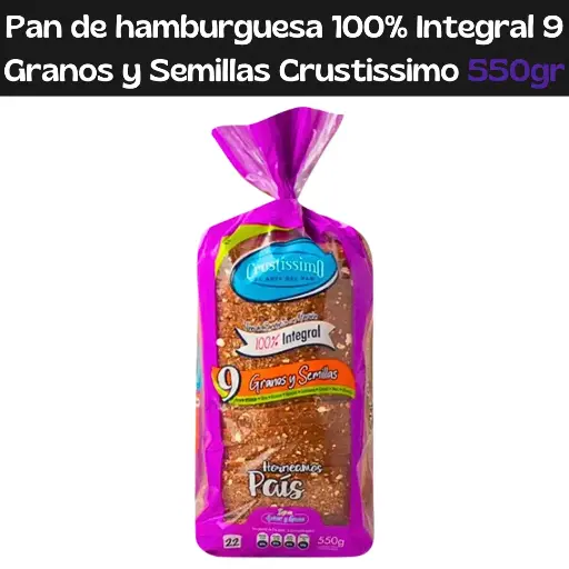 [7592109001253] Pan de Sandwich Integral 100% 9 Granos y Semillas Crustissimo 550gr (E)