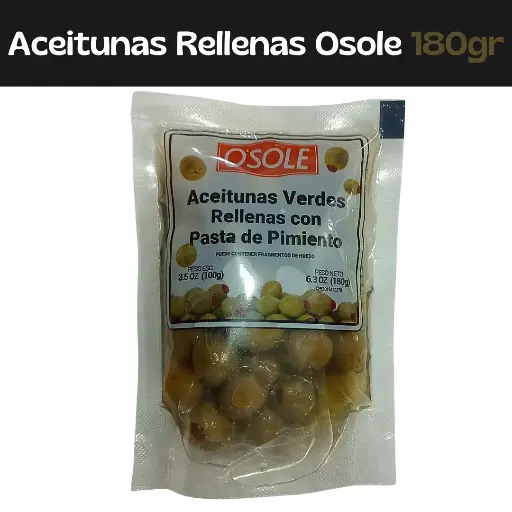 [7595826005269] Aceitunas Verdes Rellenas con pasta de Pimiento Osole 180g